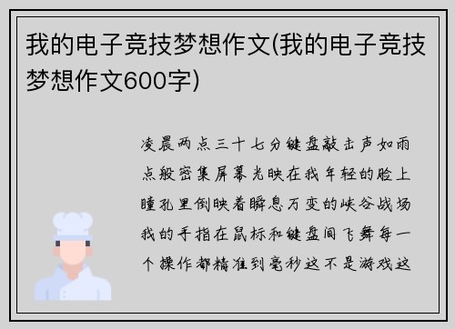 我的电子竞技梦想作文(我的电子竞技梦想作文600字)